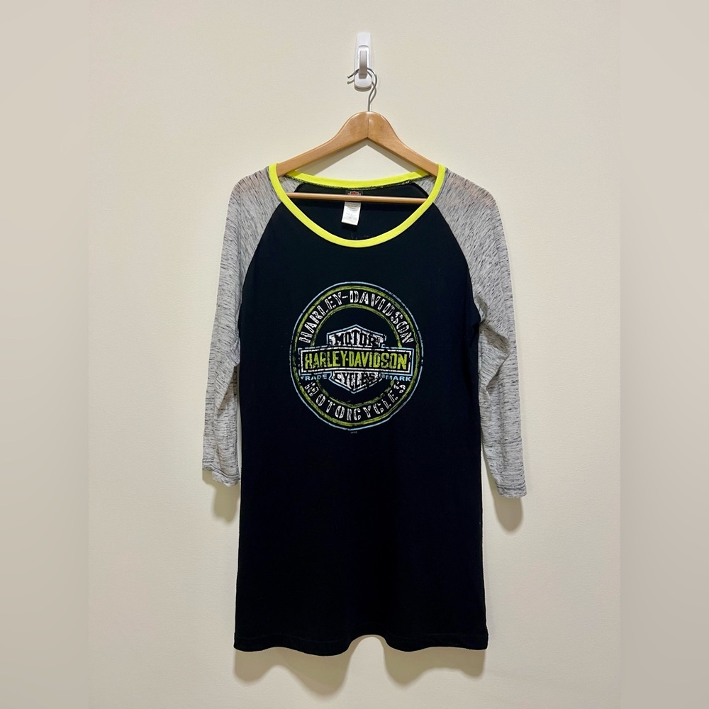 Harley-Davidson Black and Gray Raglan Shirt with Neon Yellow Accents